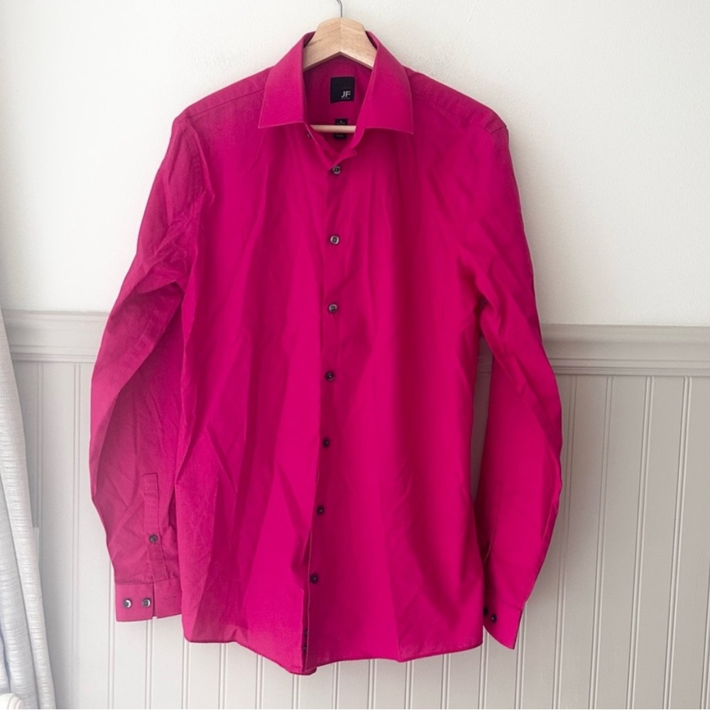 J.Ferrar Men’s Slim Fit Bright Pink Button Down Shirt Medium 15–15.5 34–35